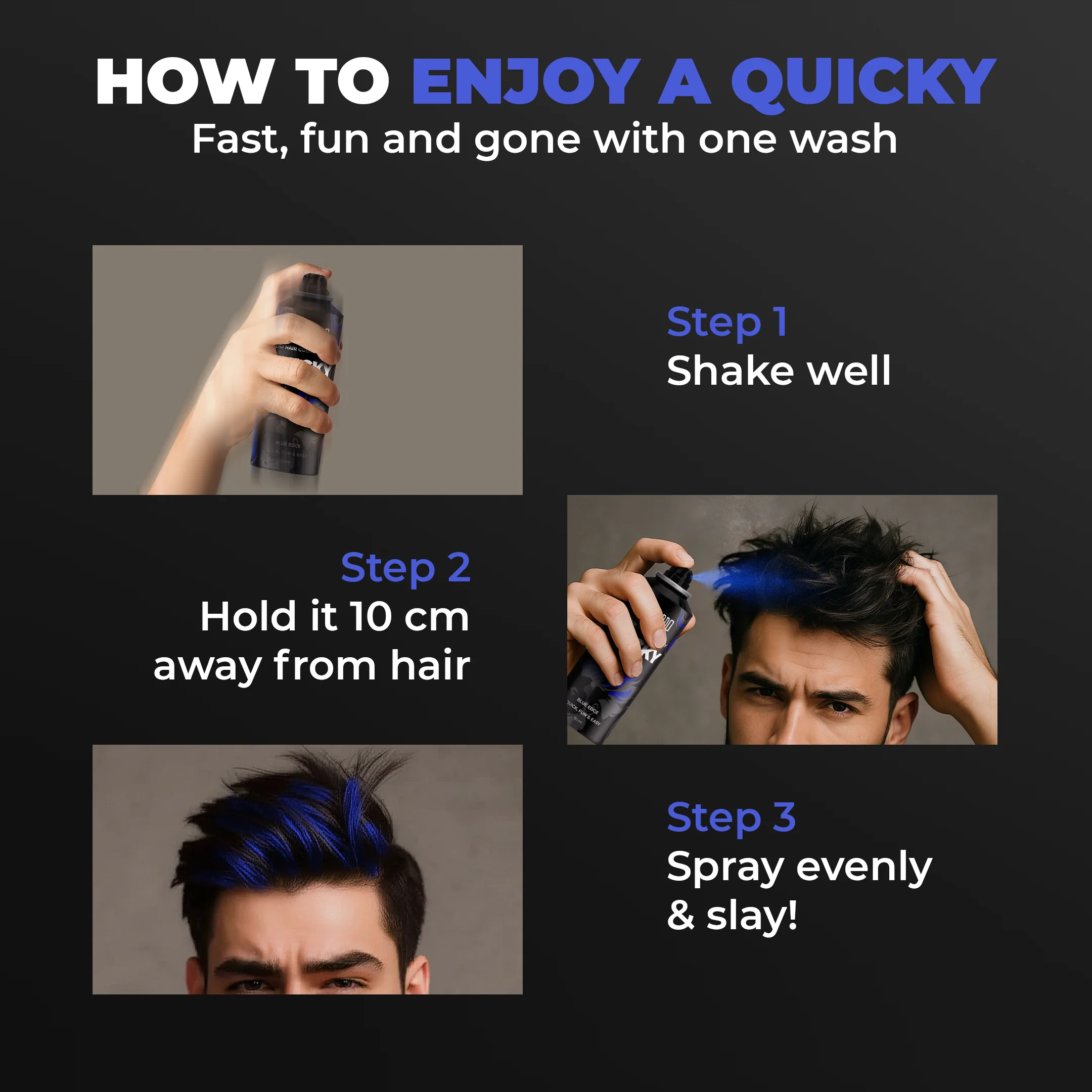 Quicky Temp Hair Color Spray Blue Edge (50ml) - Image 3